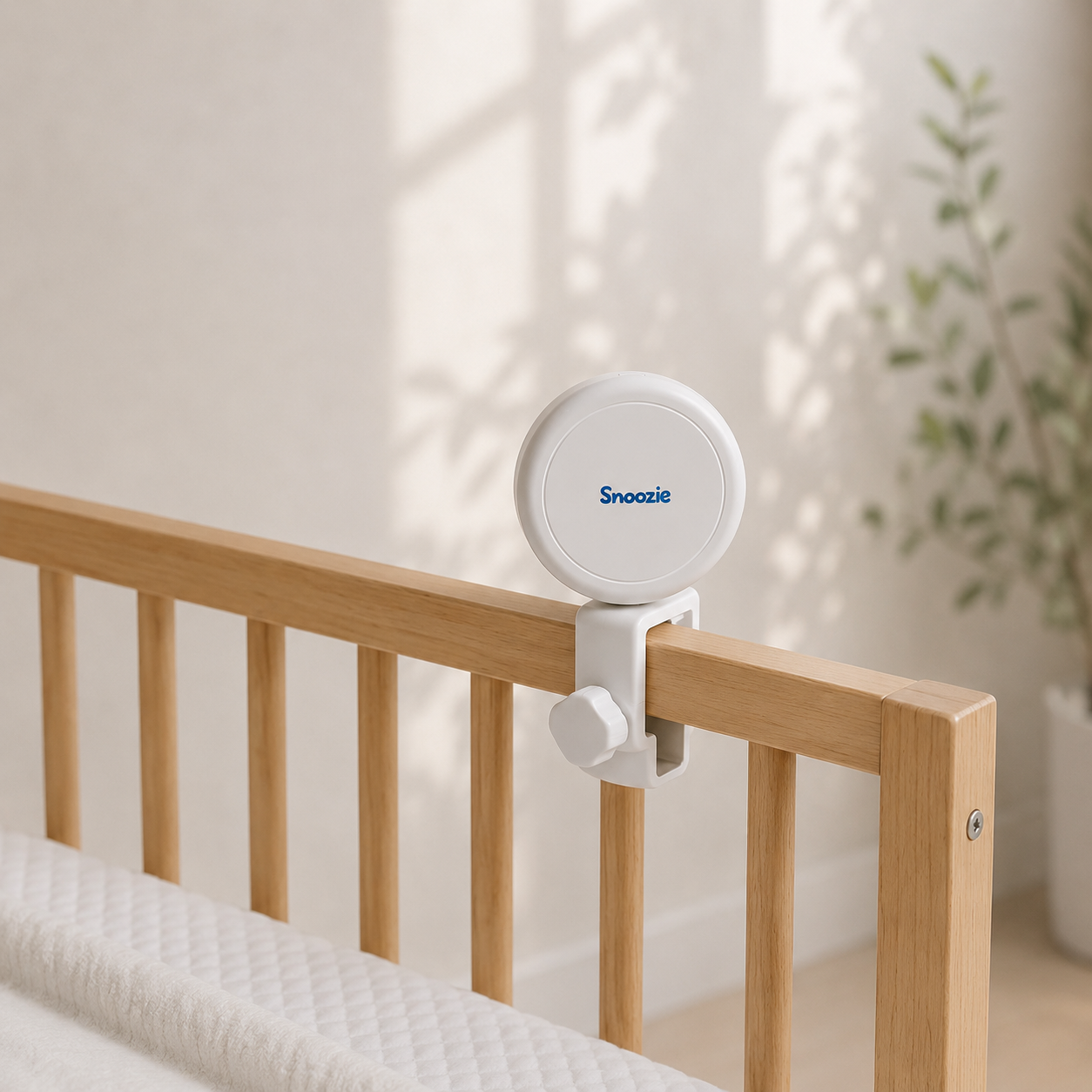 Snoozie wireless baby monitor on its floor stand
